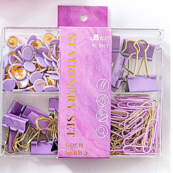 Medium Purple Plastic & Metal Push Pins & Paper Clips & Clips Assorted Kit, for Photos Wall, Maps, Bulletin Board, Medium Purple, 100x125x30mm, 215pcs/box