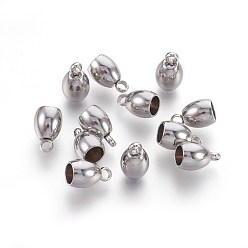 Stainless Steel Color Tarnish Resistant 304 Stainless Steel Cord Ends, End Caps, Stainless Steel Color, 9x6mm, Hole: 1.8mm, Inner Diameter: 4mm