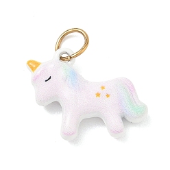 Golden 304 Stainless Steel Enamel Pendants, Unicorn Charms, Golden, 14.5x18x4.5mm, Hole: 4.5mm