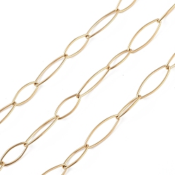 Golden 304 Stainless Steel Horse Eye Link Chains, Unwelded, with Spool, Golden, 15x6.5x1mm, 20x7x1mm, about 32.81 Feet(10m)/Roll