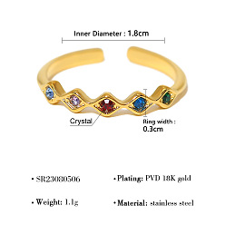 Rhombus 304 Открытые кольца-манжеты из нержавеющей стали со стразами для женщин, золотые, ромб, 18 мм