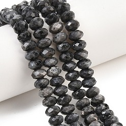 Larvikite Натуральные нити бус из ларвикита, рондель, граненые, 8~8.5x5~6 мм, отверстие : 1 мм, около 68~76 шт / нитка, 14.96~15.35'' (38~39 см)