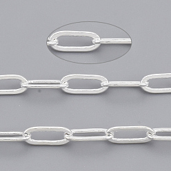 Серебро Латунные скрепки, Плоско-овальные, тянутые удлиненные кабельные цепи, пайки, с катушкой, без кадмия и без свинца, серебряные, 7.6x2.6x0.5 мм, около 301.83 футов (92 м) / рулон