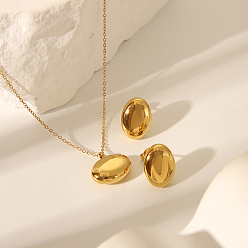 Золотой Модный овал 304 комплект из серег-гвоздиков и ожерелий с подвесками из нержавеющей стали для женщин, золотые