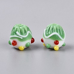Светло-зеленый Ручной работы ухабистым Шарики Lampwork, кекс, светло-зеленый, 12~13x12~14 мм, отверстие : 1~1.8 мм