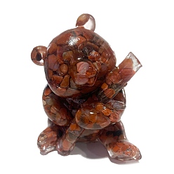 Red Agate Resin Panda Display Decoration, with Natural Red Agate Chips Inside for Home Office Desk Decoration, 65x65x85mm