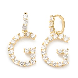 Letter G Латунные микропаве прозрачные подвески с фианитом, реальный 18 k позолоченный, буквы, letter.g, 19~22.5x10.5~20x2.5 мм, отверстие : 9.5x6 мм