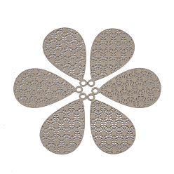 Светло-коричневый 430 из нержавеющей стали филигранные подвески, окрашеные, гравированные металлические украшения, слеза, загар, 23x14x0.5 мм, отверстие : 1.2 мм