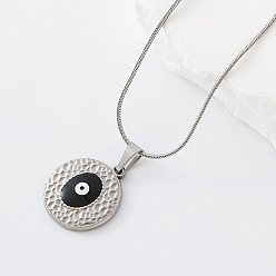 Negro 304 Collares con colgante de ojo turco de acero inoxidable esmaltado para mujer, el color plateado de plata, negro, 15.75 pulgada (40 cm)
