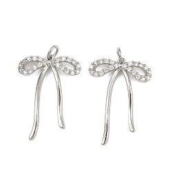 Платина Латунные микро проложить кубического циркония подвески, с целью перехода в кольце, бантом прелести, стойки покрытие, долговечный, без свинца и без кадмия, платина, 27.5x19.5x3 мм, отверстие : 3 мм