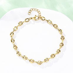 Золотой 304 браслеты-цепочки из нержавеющей стали в виде кофейных зерен для женщин, ионное покрытие (ip), золотые, 7 дюйм (17.7 см)