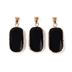Black Onyx Подвески из натурального черного оникса (окрашенные и нагретые), подвески из граненых прямоугольных камней, с латунной фурнитурой, золотые, 30.5~31.5x14.5~15.5x5.5~6.5 мм, отверстие : 7x4 мм