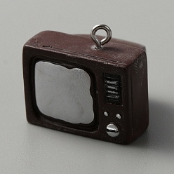 Furniture & Appliances Непрозрачные подвески смолы, с петлями из нержавеющей стали платинового цвета, подвески с рисунком телевизора, 21.5x23x22.5 мм, отверстие : 2 мм