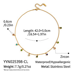 Разноцветный 304 Женские плоские круглые ожерелья-кисточки из нержавеющей стали с кубическими циркониями, реальный 18 k позолоченный, красочный, 16.54 дюйм (42 см)