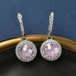 Pink 925 стерлингового серебра микро проложить кубического циркония серьги обруча, плоско-круглые, платина, розовые, 31x13 мм