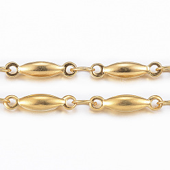 Золотой Ионное покрытие (ip) 304 прутковые цепи из нержавеющей стали, пайки, с катушкой, золотые, 11x2.5x2.2 мм, около 32.8 футов (10 м) / рулон