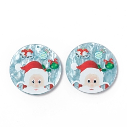Light Blue Christmas Printed Acrylic Pendants, Flat Round with Santa Claus, Light Blue, 40x2~2.5mm, Hole: 1.5~1.6mm