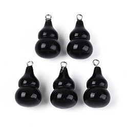 Обсидиан Природные подвески обсидиана, тыквенные прелести, с 201 петлями из нержавеющей стали, цвет нержавеющей стали, 24x13.5~14 мм, отверстие : 1.8 мм