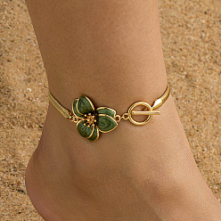 Золотой Летние пляжные браслеты из сплава желто-зеленого цвета с цветочной эмалью и плоскими цепочками-змейками для женщин, золотые, 7-7/8 дюйм (200 мм)