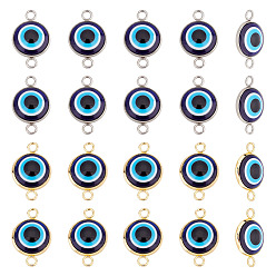 Золотой & Цвет Нержавеющей Стали 20 шт 2 стили сглаз смоляные соединители подвески, с 304 фурнитурой из нержавеющей стали, плоско-круглые, золотые и нержавеющая сталь цвет, 13.5x21x4.5 мм, отверстие : 2.3 мм