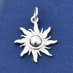Серебро 925 стерлингов серебряные подвески, солнечные чары, серебряные, 17x15x3 мм, Перейти кольцо: 5x0.8 мм, внутренний диаметр: 3.4 мм