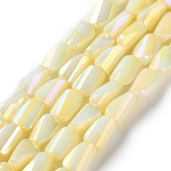 Желтый Нити из окрашенных стеклянных бусин с эффектом омбре, скрученный, желтые, 6.5x4.5x3~3.5 мм, отверстие : 0.8 мм, около 56~57 шт / нитка, 38.3~39 см