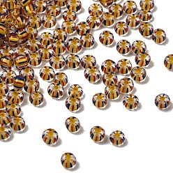 Золотистый Прозрачные полосатые стеклянные бусины, круглые, золотые, 3.5~4x2~2.5 мм, отверстие : 0.9~1 мм, около 140~160 шт / упаковка