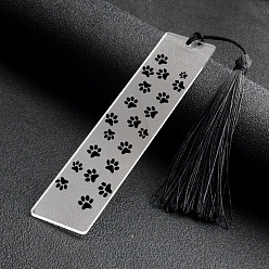 Paw Print Прямоугольные прозрачные акриловые закладки, закладки с кисточками, отпечаток лапы, 130x27x2 мм