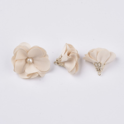 Персиковый Слойка Украшения из искусственной ткани ручной работы, со сплавочной фурнитурой, цветок, розовые, 24~26x24~25 мм, отверстие : 2 мм