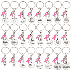 Античный Серебристый & Платиновый 24шт 12 стильный брелок из сплава, с железными кольцами, Розовая лента осведомленности о раке молочной железы в октябре, старинное серебро и платина, 70~75 мм, 2 шт / стиль