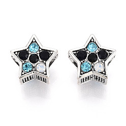 Разноцветный Европейские бусины, сплав, стразы , бусины с большим отверстием, звезда, красочный, 12x13x8.5 мм, отверстие : 4.5 мм