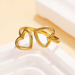 Золотой 304 открытые кольца манжеты из нержавеющей стали, сердце, золотые, 17 мм
