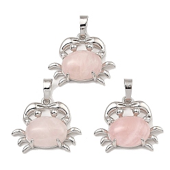 Розовый Кварц Стойки обшивки латунные подвески, с натуральным розовым кварцем, крабовые прелести, платина, 22x26.5x7 мм, отверстие : 8x5 мм