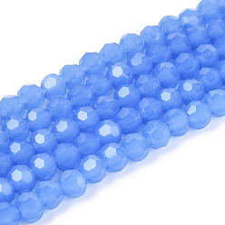Васильковый Граненые(32 грани) нити стеклянных бусин, круглые, васильковый, 4 мм, отверстие : 1 мм, около 86~96 шт / нитка, 31~34 см