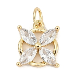 Настоящее золото 18K Латунные микропаве прозрачные кубические циркониевые подвески, цветок, без кадмия и без свинца, долговечный, стойки покрытие, с целью перехода в кольце, реальный 18 k позолоченный, 12.5x10.5x3.5 мм, отверстие : 3 мм