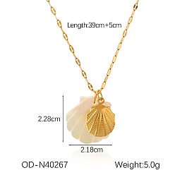Shell Shape Женские ожерелья с подвесками из натуральной ракушки и нержавеющей стали в виде 304 цепочек, реальный 18 k позолоченный, старинный белый, формы раковины, 15.35 дюйм (39 см)