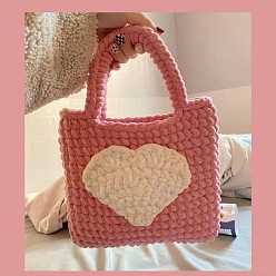 White DIY Heart Pattern Handbag Knitting Beginner Kits, including Polyester Chunky Yarn, Fiberfill, Crochet Needle, White, 170x150mm