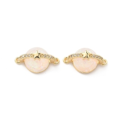 Настоящее золото 18K Подвески-коннекторы с микропаве из латуни и прозрачным кубическим цирконием, без кадмия, без никеля и без свинца, с белым синтетическим опалом, реальный 18 k позолоченный, 10x17.5x9 мм, отверстие : 0.9 мм