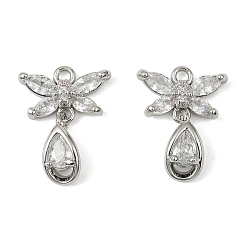 Платина Латунные микро проложить кубического циркония подвески, без кадмия, без никеля и без свинца, бабочка со слезой, платина, 16.5x12x3.5 мм, отверстие : 1.4 мм