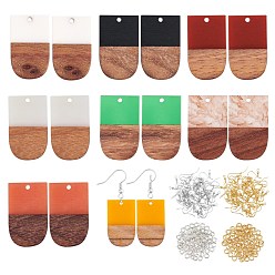 Mixed Color DIY Dangle Earring Making Kits, Including Resin & Wood Pendants, Brass Earring Hooks & Jump Rings, U Shape, Mixed Color, Pendants: 32x19.5x3.5~4.5mm, Hole: 2mm, 8 colors, 2pcs/color, 16pcs/box