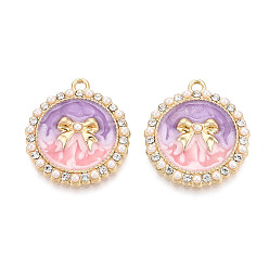 Средний Фиолетовый Подвески из эмали, АБС-пластика и искусственного жемчуга с гальваническим покрытием., плоские круглые подвески и подвески в виде бантиков, золотые, без кадмия, без никеля и без свинца, средне фиолетовый, 24.5x21.5x4 мм, отверстие : 1.8 мм