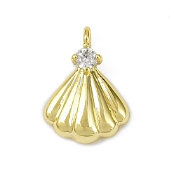 Золотой Подвески из латуни с прозрачным фианитом, без кадмия, без никеля и без свинца, долговечный, подвески в форме ракушек, золотые, 10x7.5x2 мм, отверстие : 0.9 мм