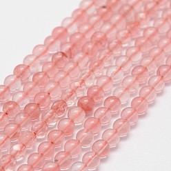Salmon Cherry Quartz Beads Strands, Round, Salmon, 3mm, Hole: 0.5mm, about 125pcs/strand