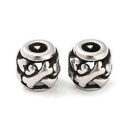 Antik Silber Farbe 316 chirurgische Edelstahlperlen, Fass, Antik Silber Farbe, 10x9.5 mm, Bohrung: 4 mm