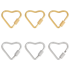 (52) Непрозрачная лаванда 6 шт. 2 цвета 304 подвески-замки с винтовым карабином из нержавеющей стали, для изготовления ожерелий, быстрые ссылки, сердце, разноцветные, 22x24.5x4 мм, Винт: 7x4 мм