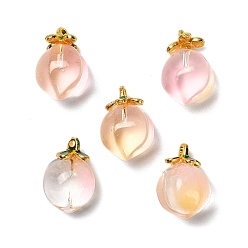 Персиковый Слойка Стеклянные подвески, персик, с золотой эмали сплава выводов, два тона, розовые, 17x11.5 мм, отверстие : 1.4 мм