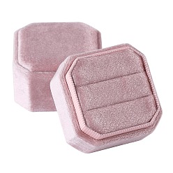 чертополох 2-щелевые квадратные бархатные коробки для парных колец, подарочный футляр для хранения колец на пальцах, для свадебной помолвки, чертополох, 4.8x4.8x4.7 см