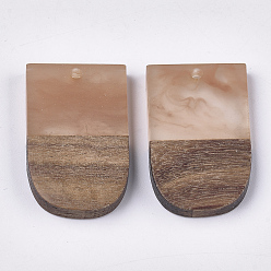 BurlyWood Resin & Walnut Wood Pendants, U Shape, BurlyWalnut Wood, 32x19.5x3.5~4.5mm, Hole: 2mm
