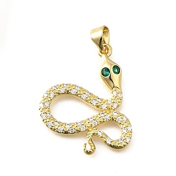Настоящее золото 18K Латунные микро проложить кубического циркония подвески, змея, стойки покрытие, долговечный, без свинца и без кадмия, реальный 18 k позолоченный, 27.5x23x3.5 мм, отверстие : 3.5x4.5 мм