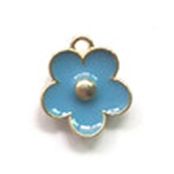 Bleu Acier Breloques émail en alliage plaqué or clair, fleur, sans cadmium et sans plomb, bleu acier, 13x11mm